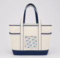 *PRE-ORDER* Scalloped Self-Finishing Needlepoint Boat Tote – Navy & Cream