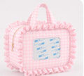 Pink Gingham Ruffle Cosmetic Bag – XL Needlepoint Storage Bag