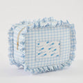 Blue Gingham Ruffle Cosmetic Bag – XL Needlepoint Storage Bag