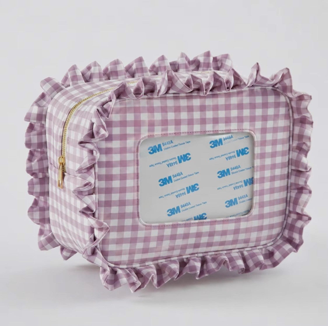 Purple Gingham Ruffle Cosmetic Bag – XL Needlepoint Storage Bag