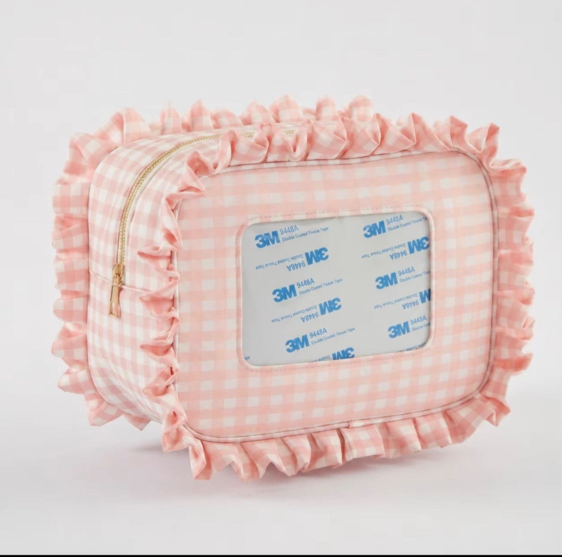 Pink Gingham Ruffle Cosmetic Bag – XL Needlepoint Storage Bag